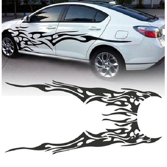 2Pcs Car Body Side Door Decor Decal Sticker Black Flame Graphics Racing Stripes