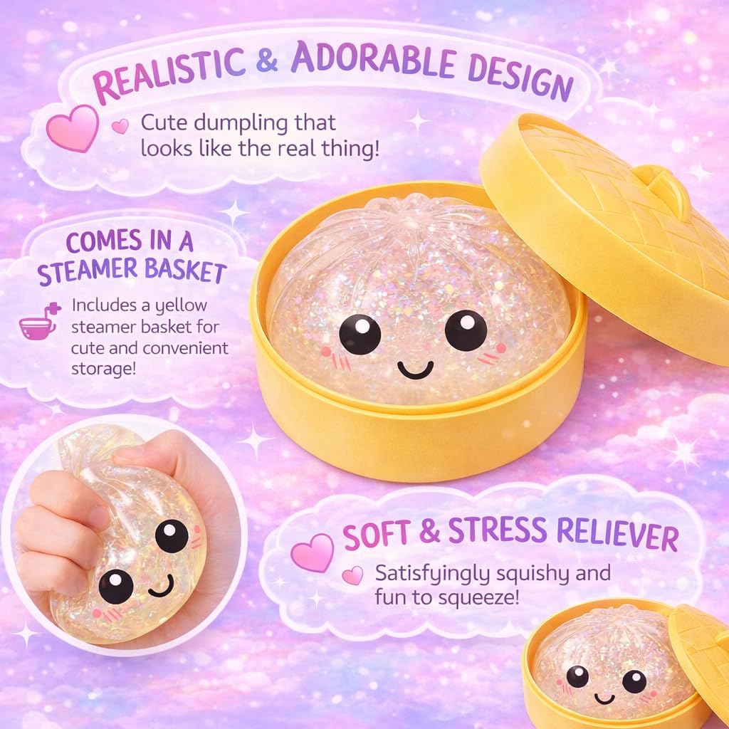 Glitter Pierożek Pierożek Squishy Glitter, Pierożki Squishy Glitter, Fidget Odstresowujący Lęk, Miękka Ciastolina do Ściskania Odstresowująca