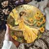 Vintage Sunflower Fairy Round Aluminum Sign 8x8 Inch Metal Wall Art Tin Finish Home Restaurant Cafe Decor