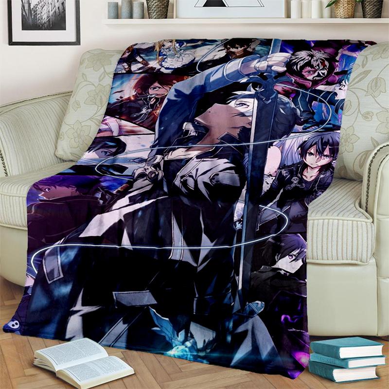Sword Art Online SAO Novel Cartoon Blanket,Soft Throw Blanket for Home Bedroom Bed Sofa Picnic Travel Office Cover Blanket Kids
