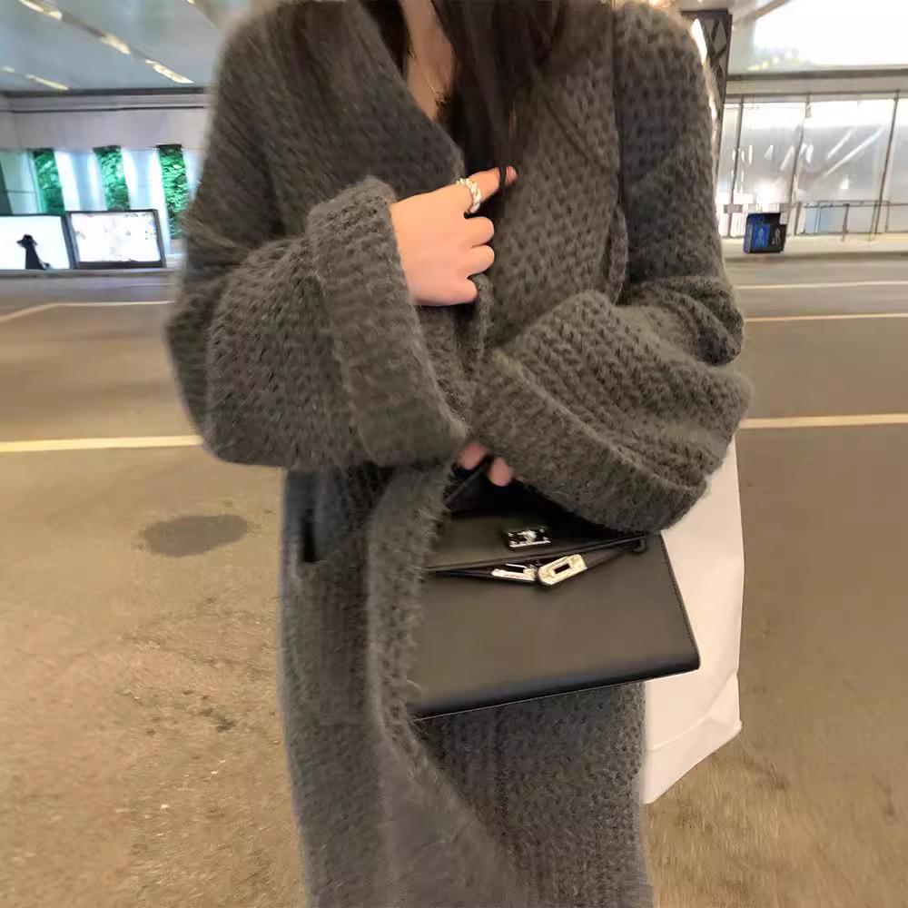 Dicker Warmer Langarm Strickpullover Damen Locker Geschnitten Herbst Winter Oberbekleidung Strickjacke Mantel Weich Bequem Große Größe