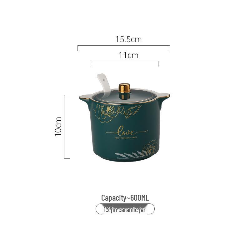 Ceramic Seasoning Jar with Lid & Spoon for Salt, Pepper, Sugar & Sauces
