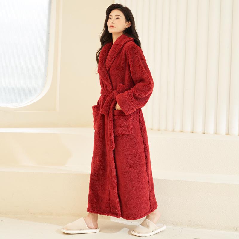 

Мужской банный халат из кораллового флиса большого размера экстра-длинный - Толстый и плюшевый для осени/зимы XXXL