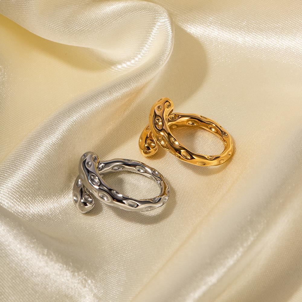 INS French retro hammer ring fashion temperament titanium steel jewelry steel 18K gold hammer open ring