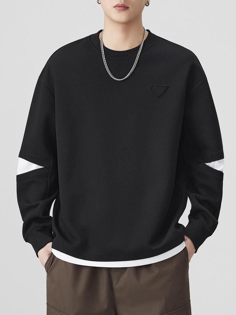 Autumn/Winter American Trend Brand Heavyweight Men's Patchwork Round Neck Long Sleeve Sports Hoodie