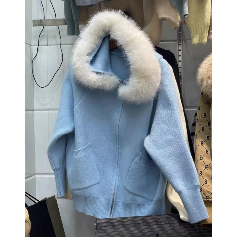 Womens Oversized Hooded Zip-Up Knit Cardigan Winter Thick Soft Acrylic Blend Sweater Coat Loose Casual Style