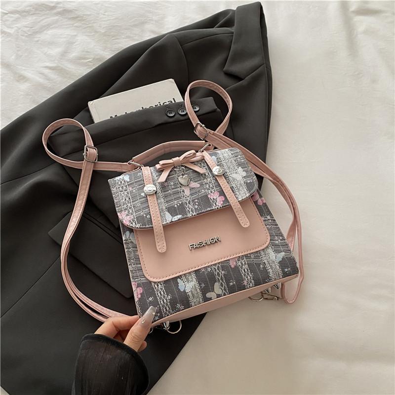 Print Sweet Splicing Design Bow And Lace Decoration Women Casual Shoulder Bags