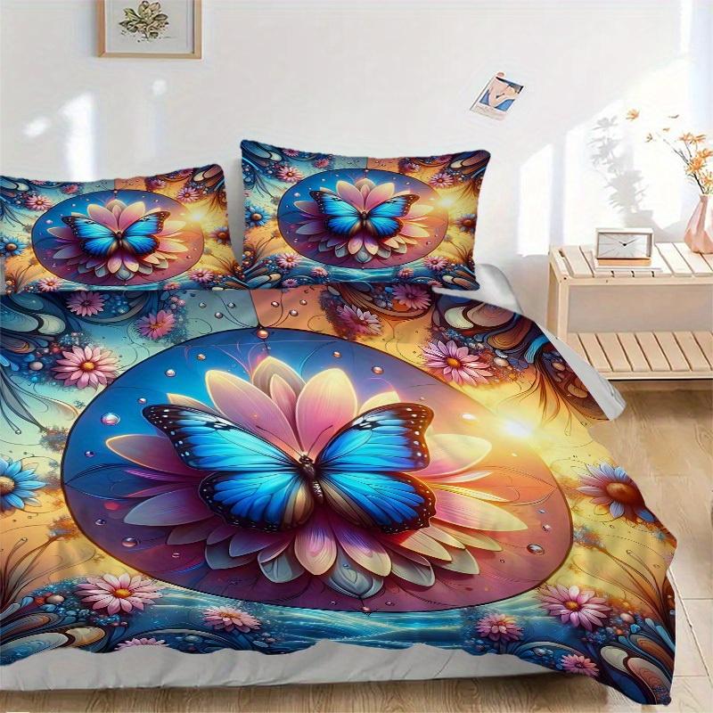 3pcs Butterfly Garden Soft and Comfortable Breathability, Bedding Set, Machine Washable, Suitable for All Seasons139