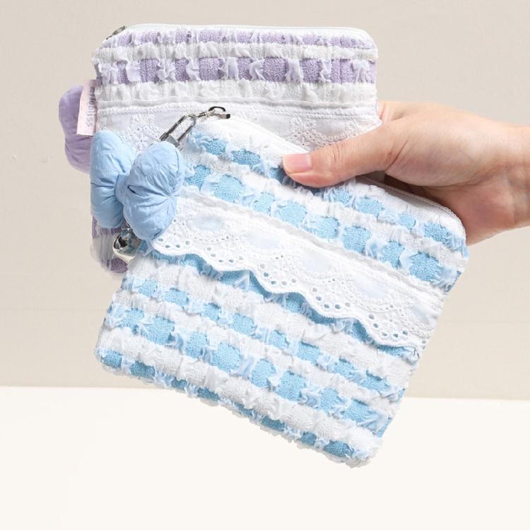 Korean Aesthetic Beauty Cosmetic Bag Breathable Cloud Pattern Lace Detailing Soft Portable Makeup Accessory