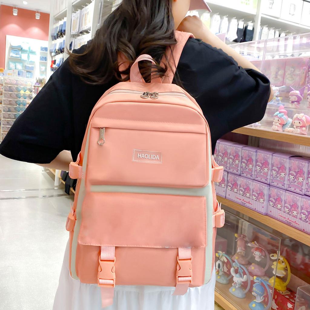 5 Pcs Sets Canvas Schoolbags Girls Women Backpackd Contrast Color Women Laptop Backpack Student Kids Rucksack Backpack