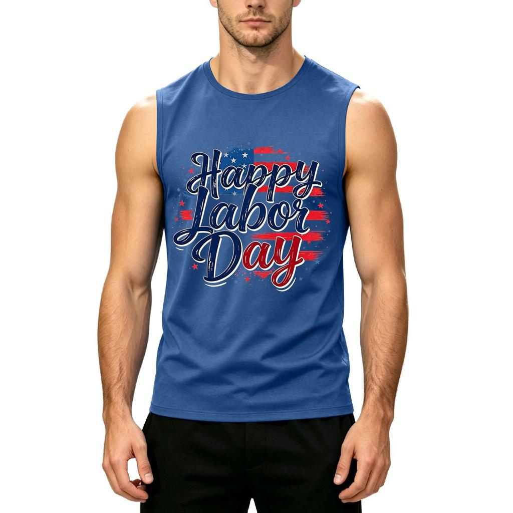 Men's Sleeveless Casual Tank Top Labor Day Graphic Print Muscle Shirt Lightweight Summer Workout Tee