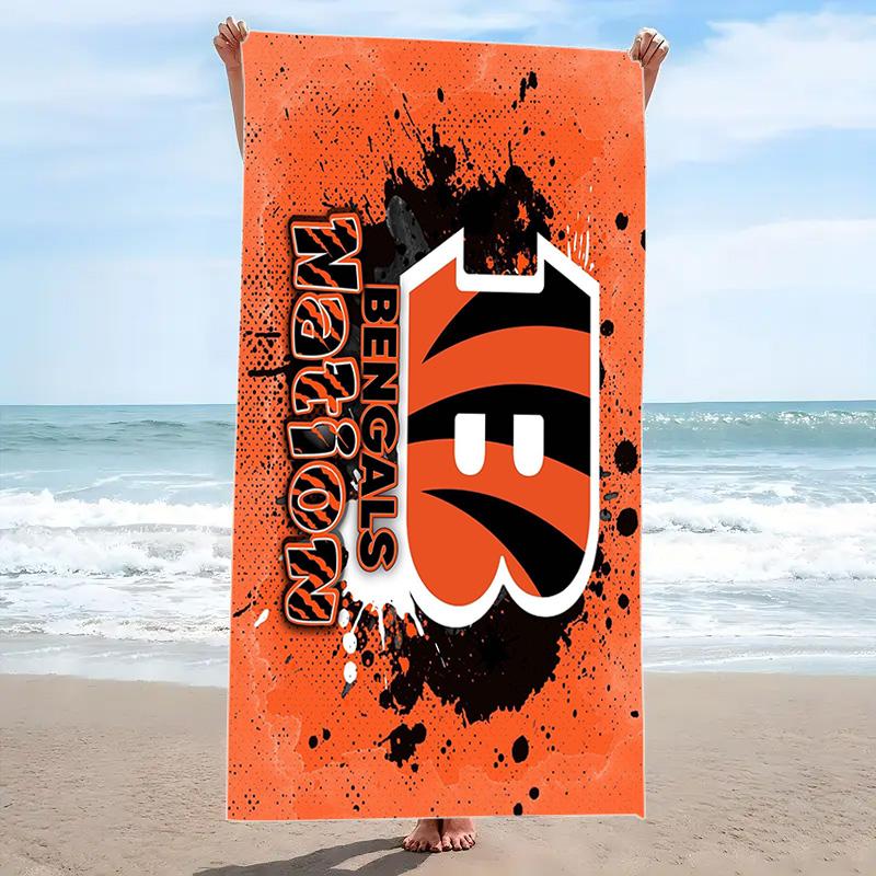Cincinnati Bengals Logo Print Beach Towel, Large Soft Quick Dry Towel for Beach Camping Swimming