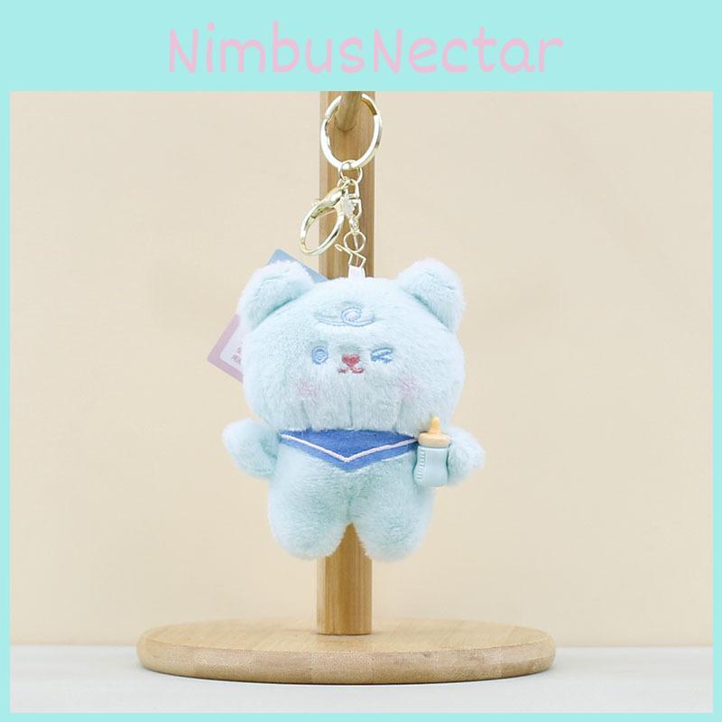 Cute Cartoon Plush Bear Doll Keychain Soft And Cuddly In Light Gray Blue Pink White