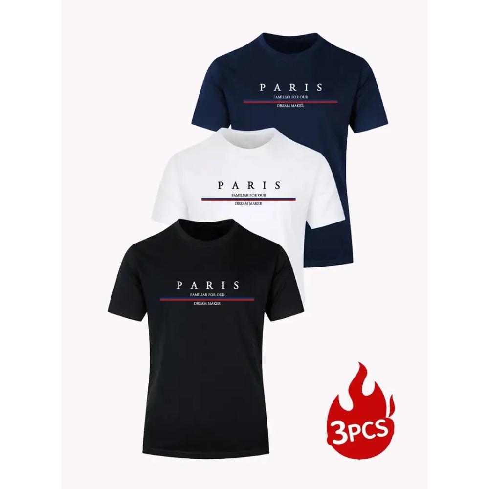 3 Pezzi T-shirt da Uomo Leggere Traspiranti Asciugatura Rapida Assorbi Umidità Girocollo Top Stagione Unica Casual