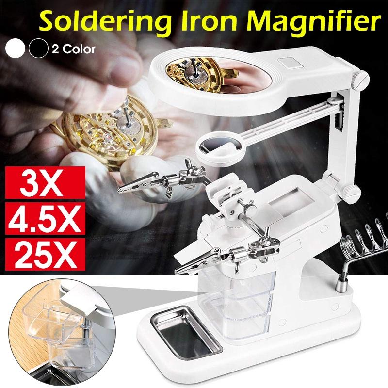 Soldering Iron Station Stand Welding Magnifying Glass Clip Clamp 3Hand Desktop Magnifier Solder  White/Black