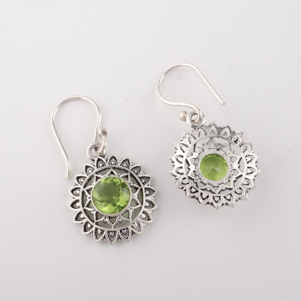 Peridot Gemstone 925 Sterling Silver Jewelry Handmade Drop/Dangle Earrings 1.57" CE-19-4
