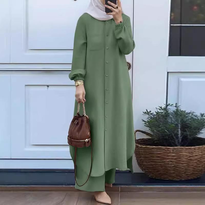 Middle Eastern Style Two-Piece Set: Long-Sleeve Shirt & Pants for Muslim Women – New Autumn/Spring Collection