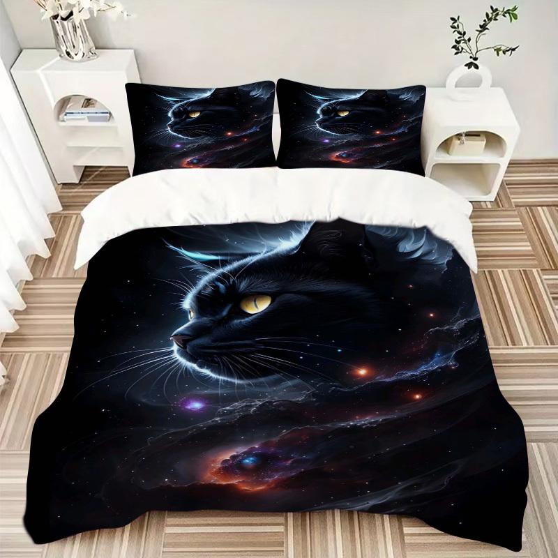 3pcs Anime Cat Galaxy Bedding Set - Includes One Quilt Cover and Two Pillowcases (No Fillers) - Perfect for Bedroom Decor and Guest Room Acc