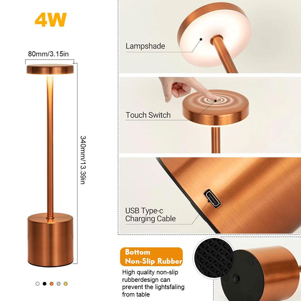 Table Lamp LED Touch Switch Desktop Night Light Rechargeable Wireless Reading Lamp Brightness Changeable  Decoration Night Light