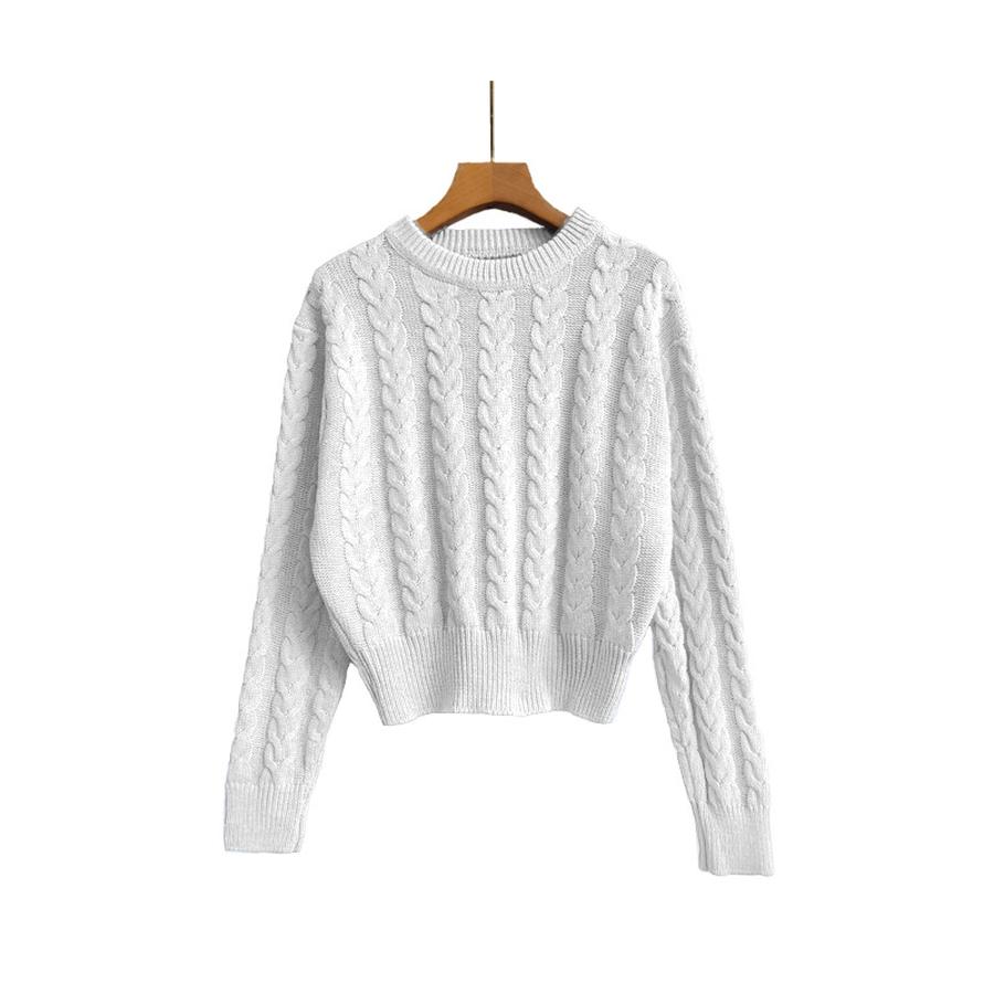 Autumn New Style Floral Ribbed Crop Knit Sweater Women's Clothing
