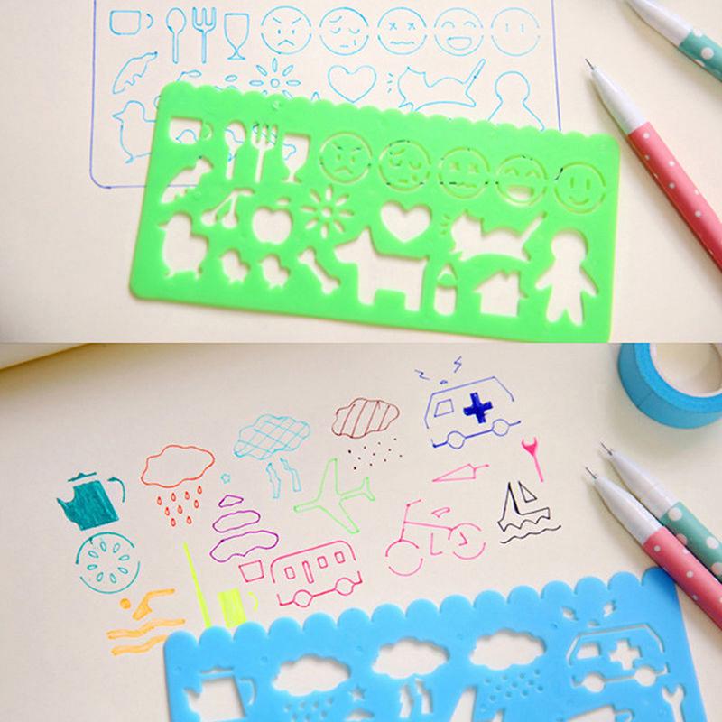 4Pcs Korea Stationery Cartoon Ruler Oppssed Drawing Template Mould