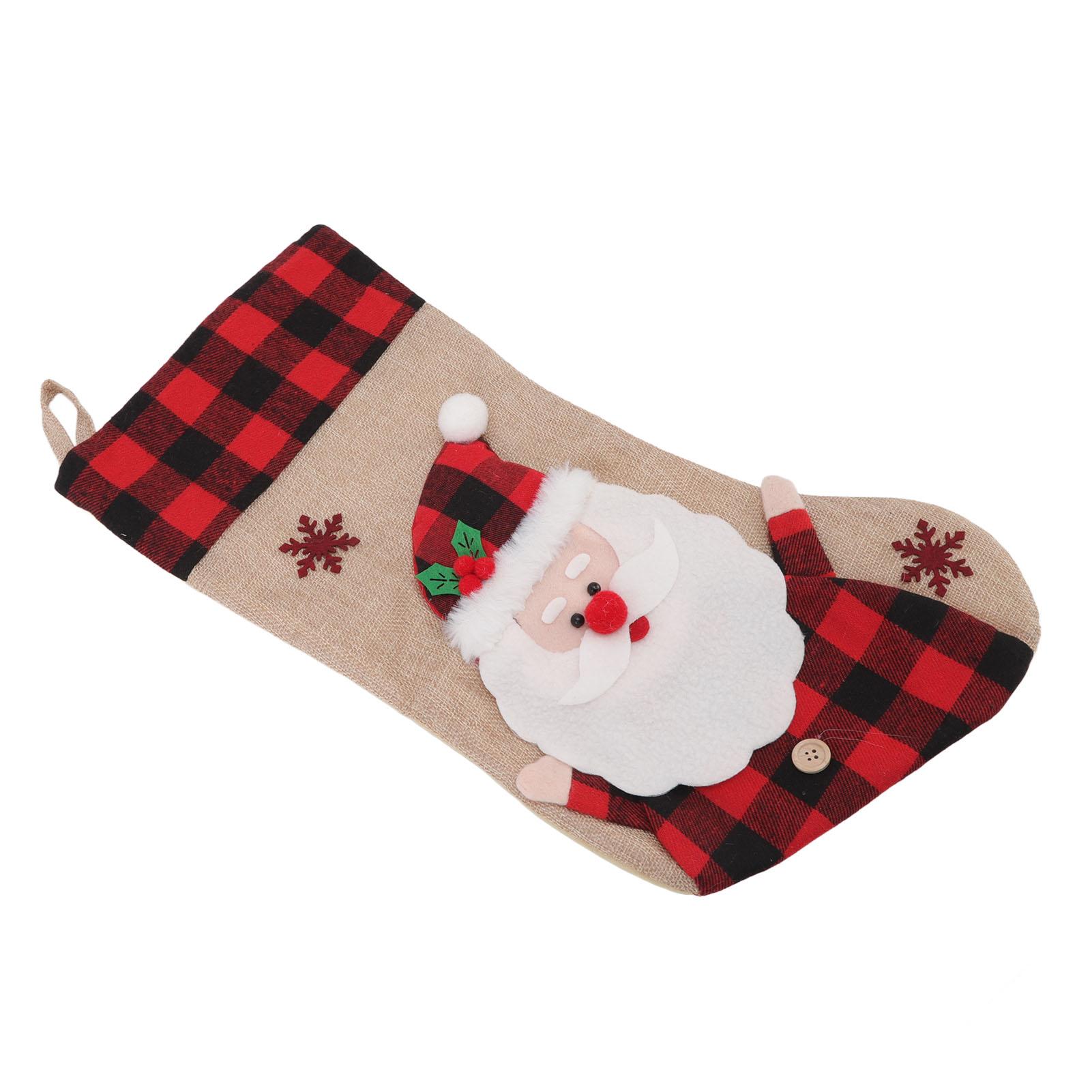 Christmas Stocking Burlap Red Plaid 3D Pattern Hanging Christmas Stocking Ornament for Home Festival Decoration Santa