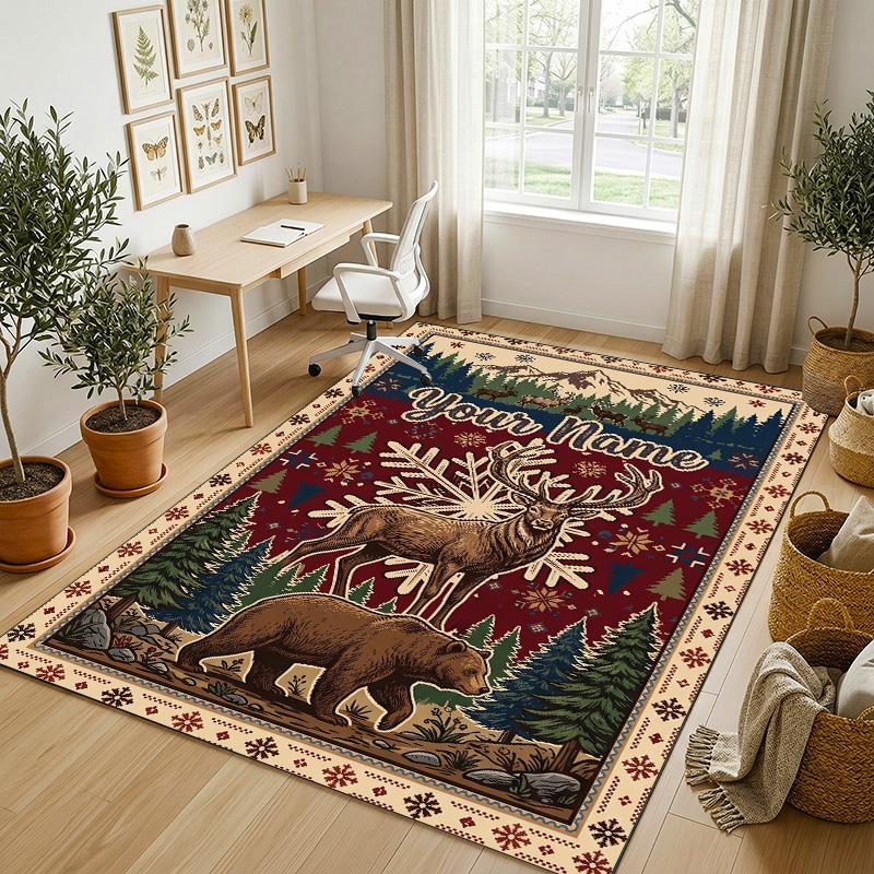 Winter Snowman Theme Soft Crystal Velvet Rug Custom Name & Text Print Non Slip Floor Rug for Bedroom Living Room