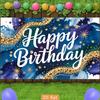 2D Birthday Photography Backdrop Blue Gold Watercolor with Star and Confetti Background