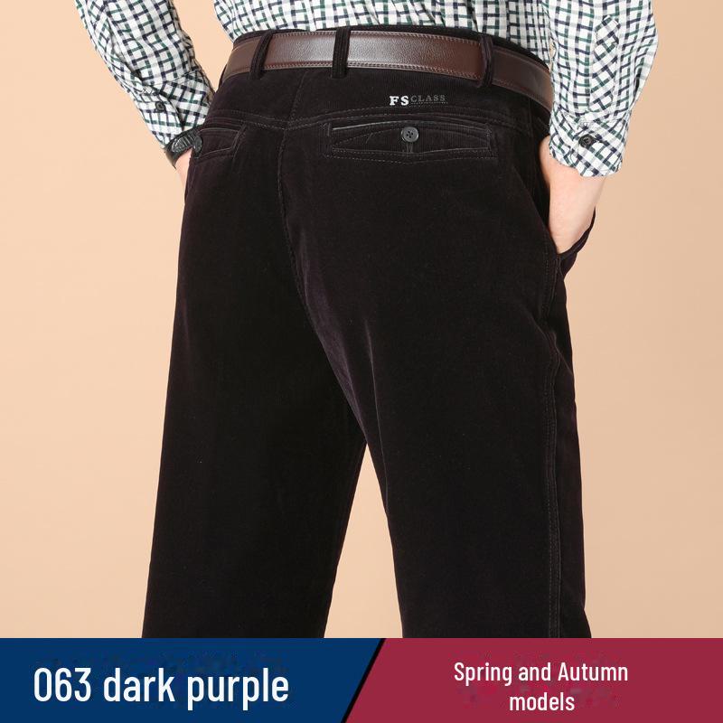 Men's Stretch Corduroy Pants - Middle-Aged, Casual, Loose Fit, Plus Velvet, Thickened for All Seasons