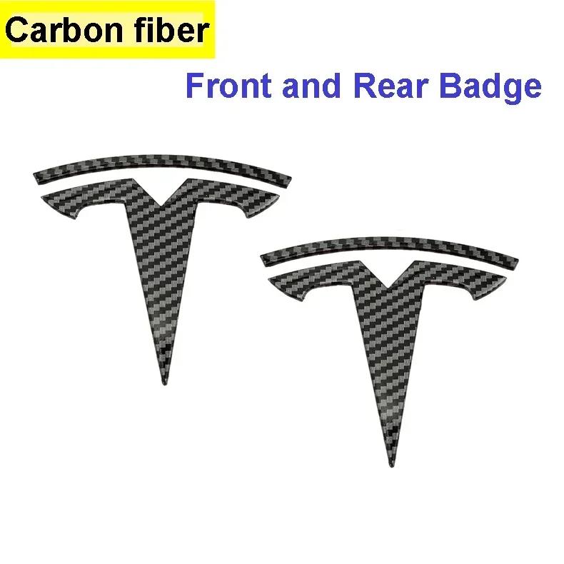 Bilklistremerke Tesla Metall Dekkbart Frontlogo Embleme Klistremerke for Tesla Modell 3 Modell Y Bakre Bagasjeromsskilt Karbonfiber Dekal Eksteriør
