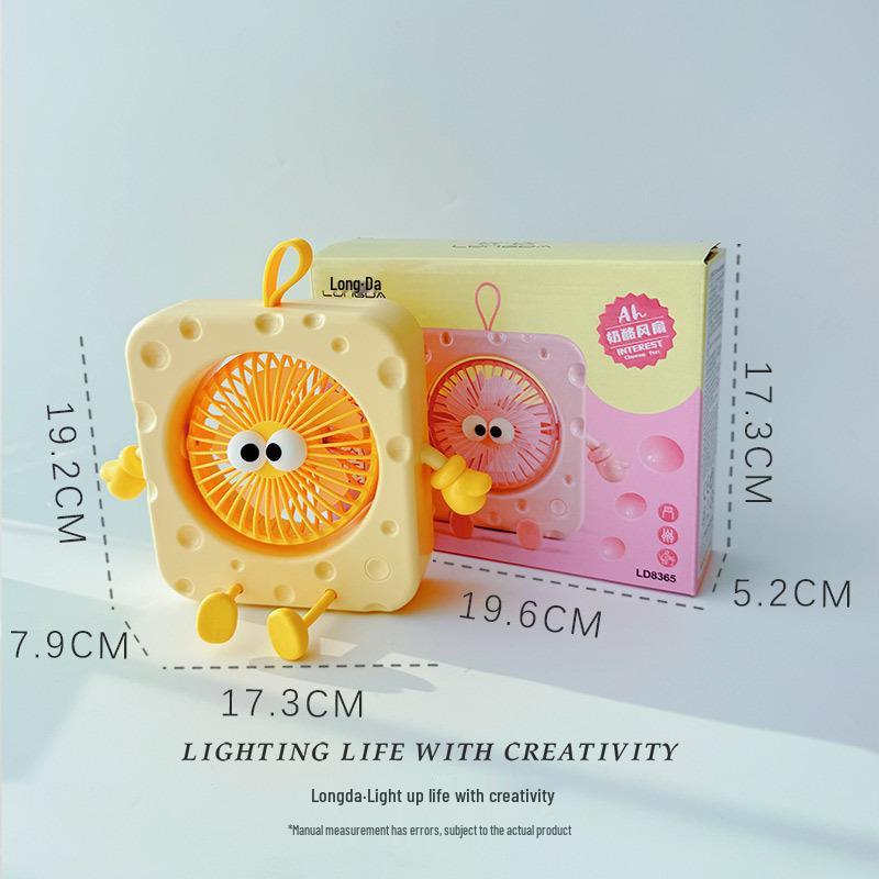 Compact USB Rechargeable Cheese-Shaped Desktop Fan with Three Speeds