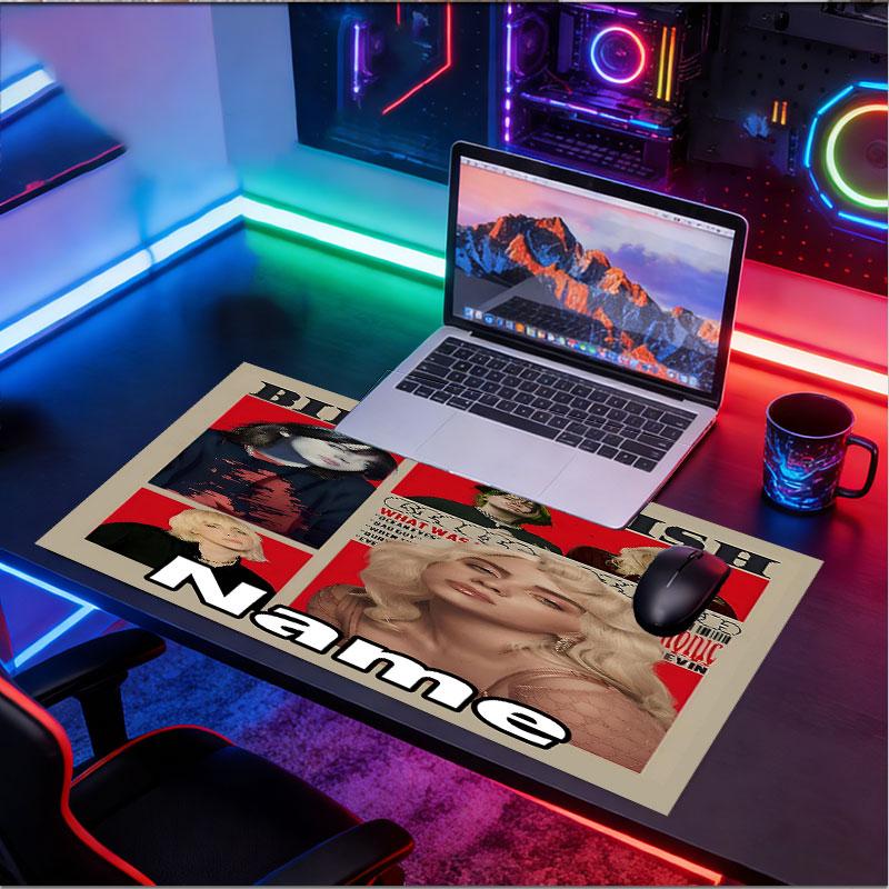 Custom Name Personalized Billie Eilish Pattern Mousepad, Laptop PC Desk Mat, Decorative Desk Mat for Home Keyboard Pad Gift