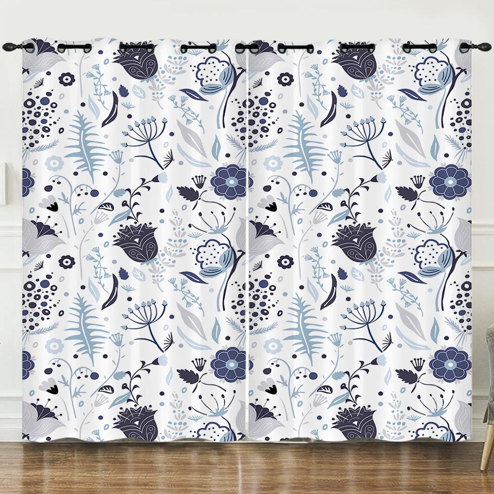 Штора Цветок Растение 3D Цифровая печать Блэкаут штора Перфорированная штора 2pcs*97cm*114cm*2