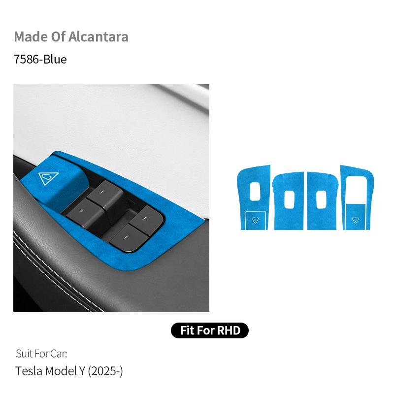For Tesla Model Y (2025-) Car Window Control Panel Button Trim StickerMade of Alcantara Interior Accessories