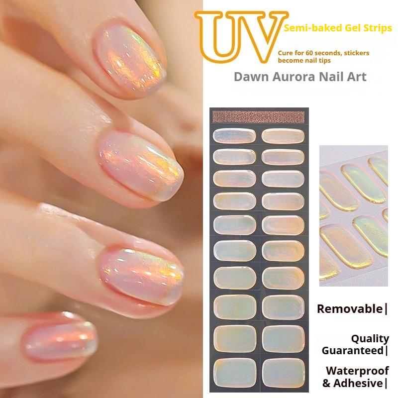 Chameleon Gradient Semi-cured Gel Nail Stickers, Cross-border Mirror Aurora Semi-baked Gel UV Nail Stickers