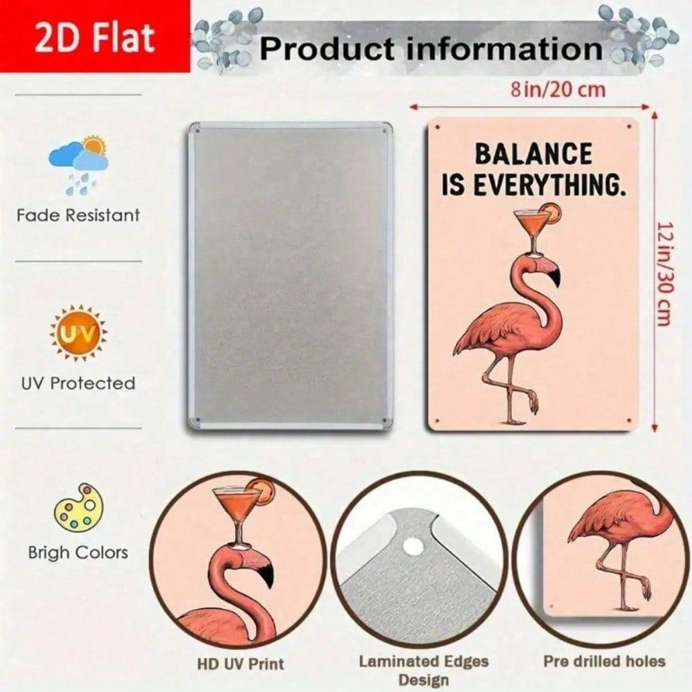 Flamingo Balance Tropical Beach Vintage Metal Sign Rustproof Retro Wall Art For Spa Lounge Home Bar 8x12 Inch
