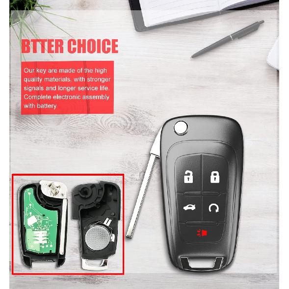 5 Buttons Flip Remote Fob Fits for Chevy Equinox Camaro 2010 2011 2012 2013 2014 2015 2016 2017 Chevrolet Cruze Malibu Impala Sonic GMC Terrain Buick