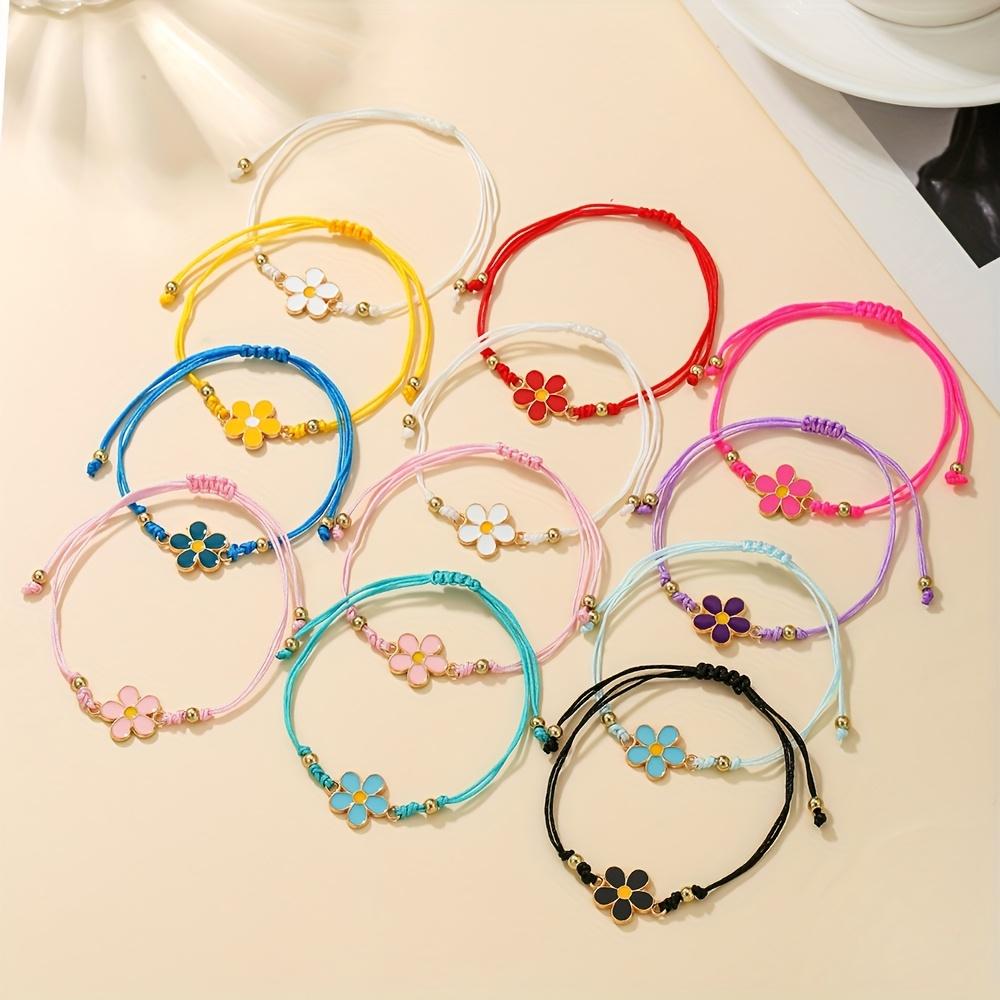 12pcs Set of Sweet and Adorable Colorful Floral Elements Adjustable Handmade Braided Bracelets, Perfect for Daily Wear