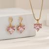 Elegant Box Chain Choker Pink Heart-shaped Pendant Necklace Earring Women's Daily Dating Zircon Ideal Valentine's Day Gift