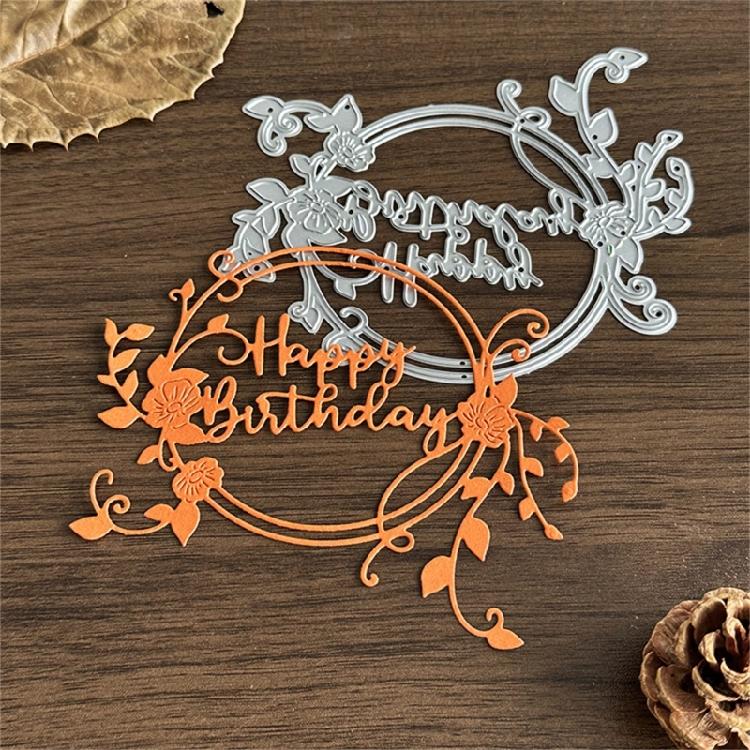 Wreath Cutting Dies for Photo Scrapbooking Card Making Decorations Embossing Stencils Happy Birthday Die Cuts