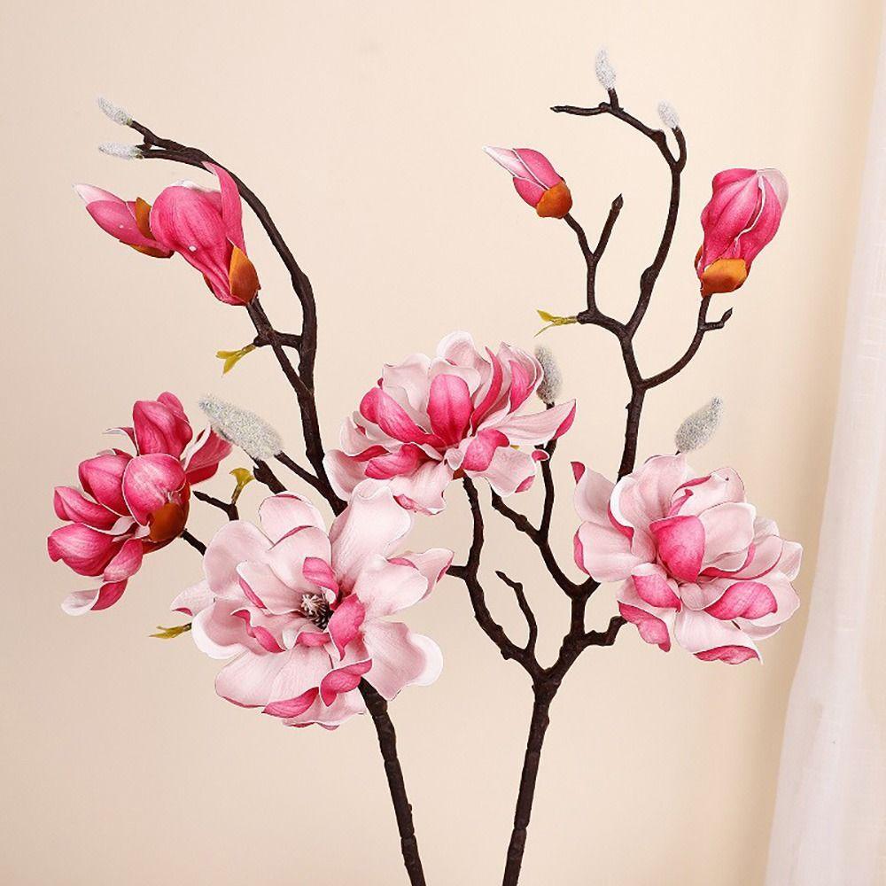 Multicolor Artificial Magnolia Flower Accessories PU Yulan Artificial Flower Chinese Style Small Buds Simulation Flower Stem