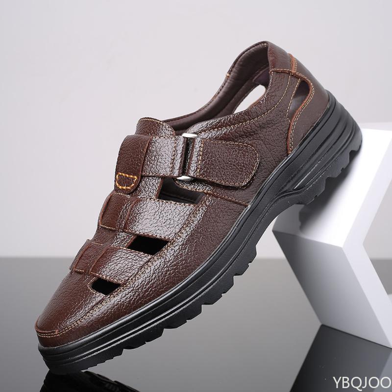2025 Summer New Men's Shoes Casual Men Sandals Breathable Genuine Leather Toe Shoes Male Hollow Out Comfortable Sandals Homme