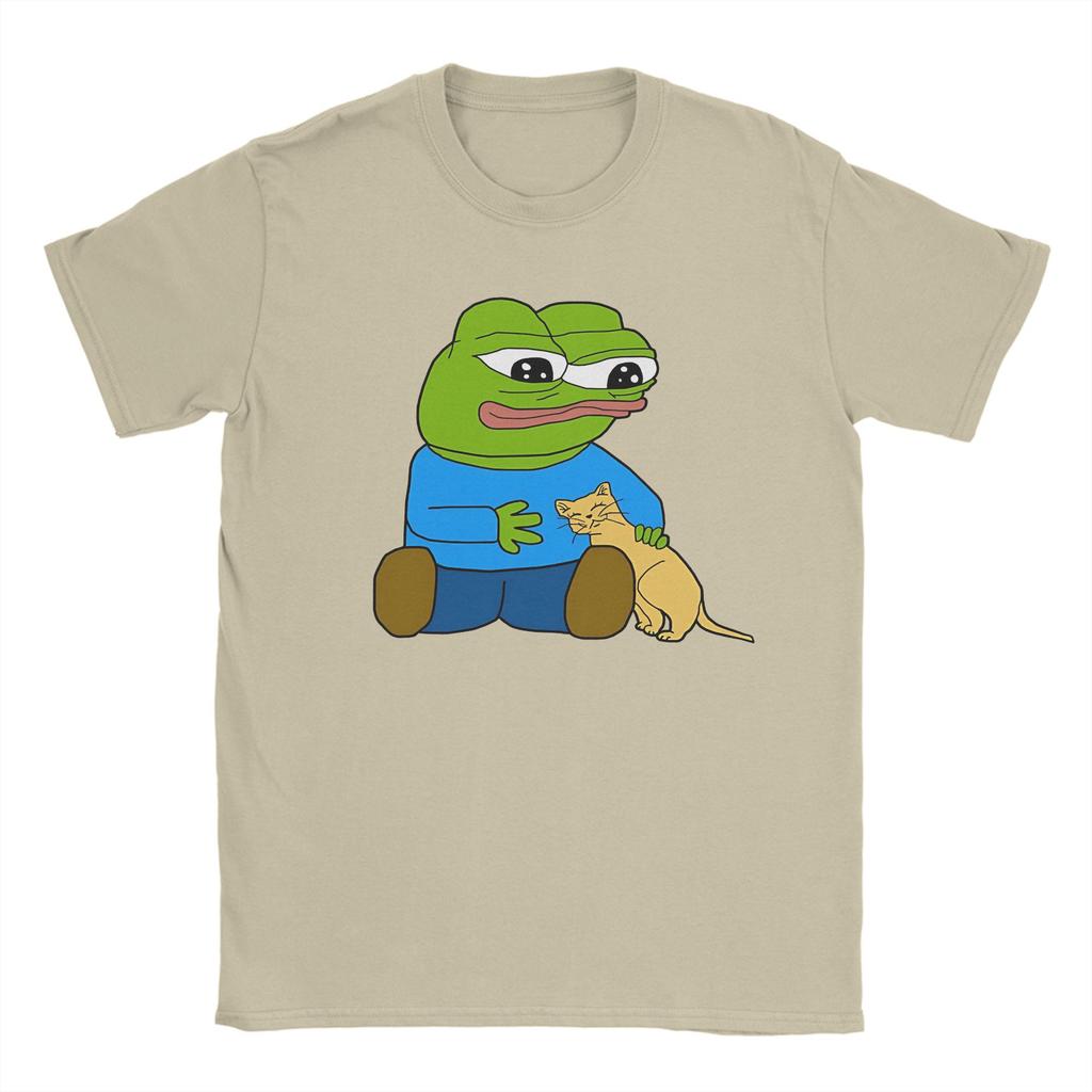 Men T-Shirt Pepes With Cat Novelty Cotton Tee Shirt Short Sleeve  T Shirts Crew Neck Clothing Printing