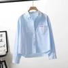 Short Cotton Shirt Women's Spring Summer Coat Fashion Letter Pocket Jacket Long Sleeve Casual Blouse Joker Ladies Tops