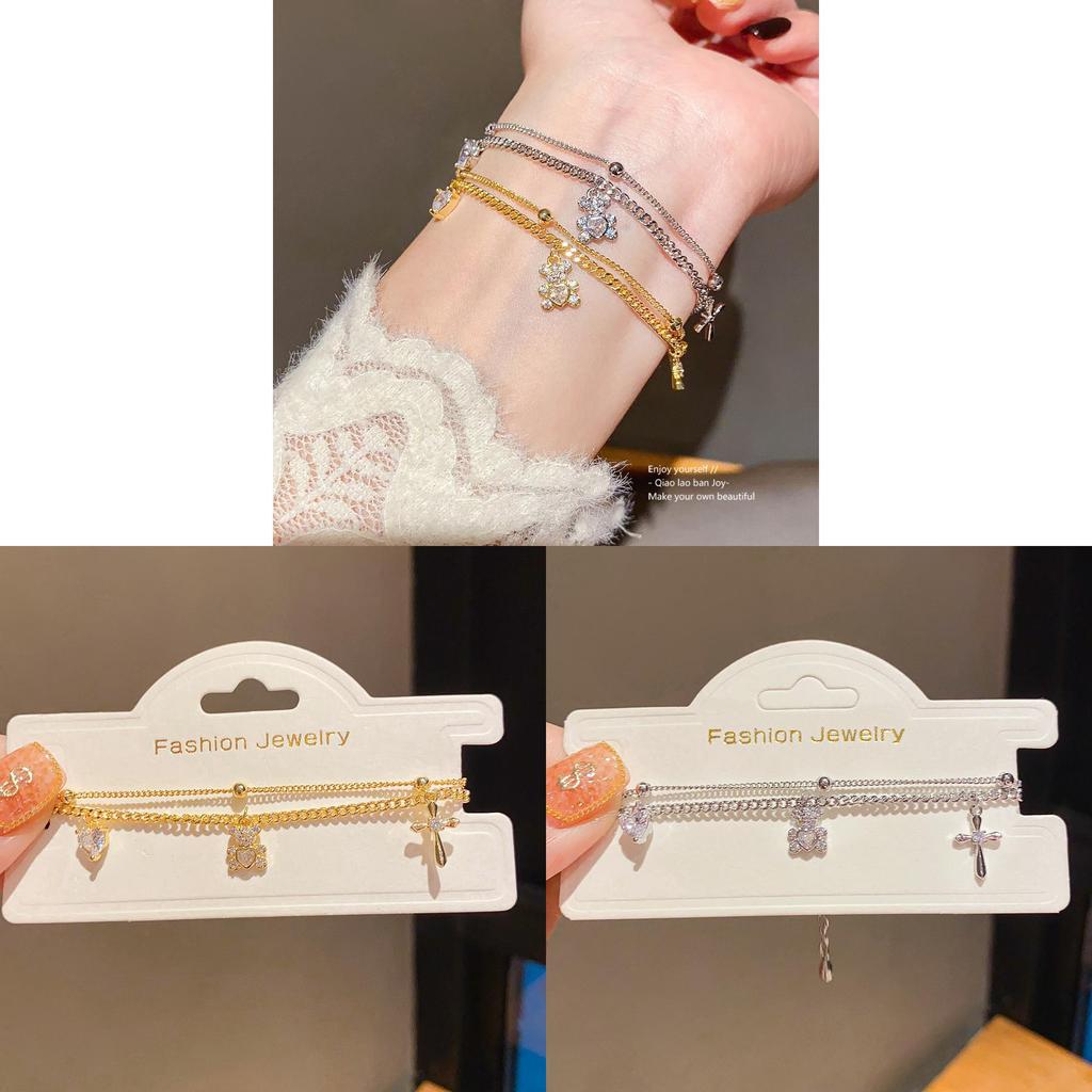 Bear Charm Bracelet With Cubic Zirconia Genuine Gold Plating For Womens Fashion Accessories