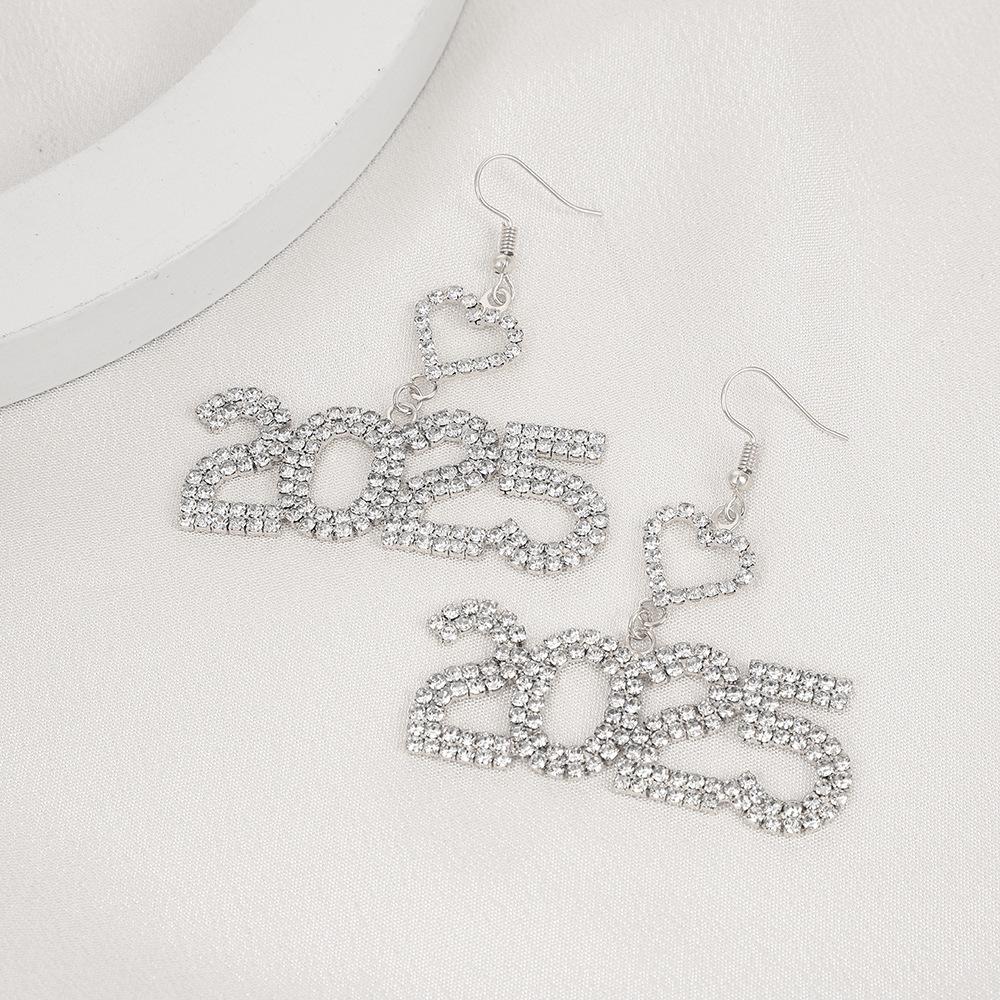 European & American Rhinestone Snowflake 2025 Pendant Dangle Earrings