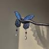 Chinese Style Embroidered Blue Butterfly Hairpin Pearl Tassel Hair Accessory Hanfu Hairpin Headwear Decoration