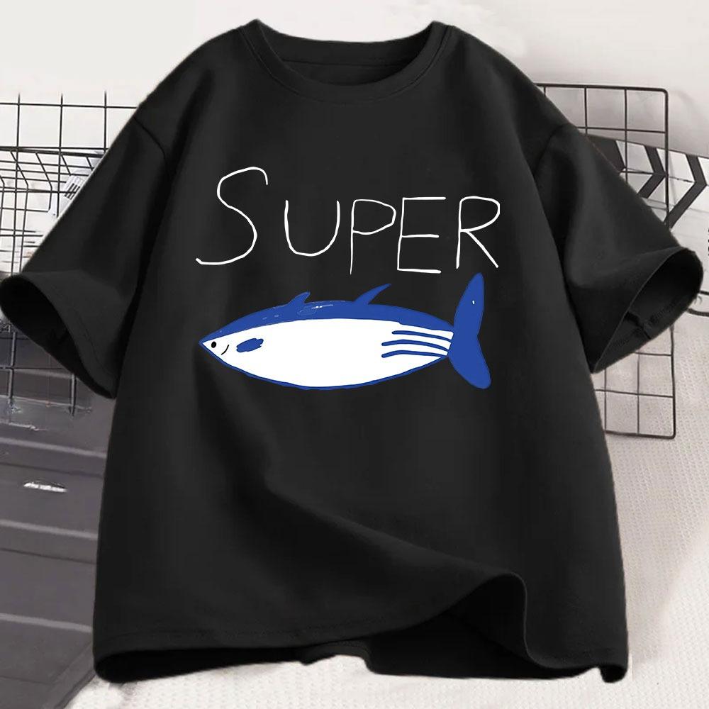 Kpop Korean Jin Super Thunfisch Fisch T-Shirts Mode Vintage Kurzarm T-Shirt Unisex Unisex Kleidung Baumwolle Lässig Übergroßes T-Shirt