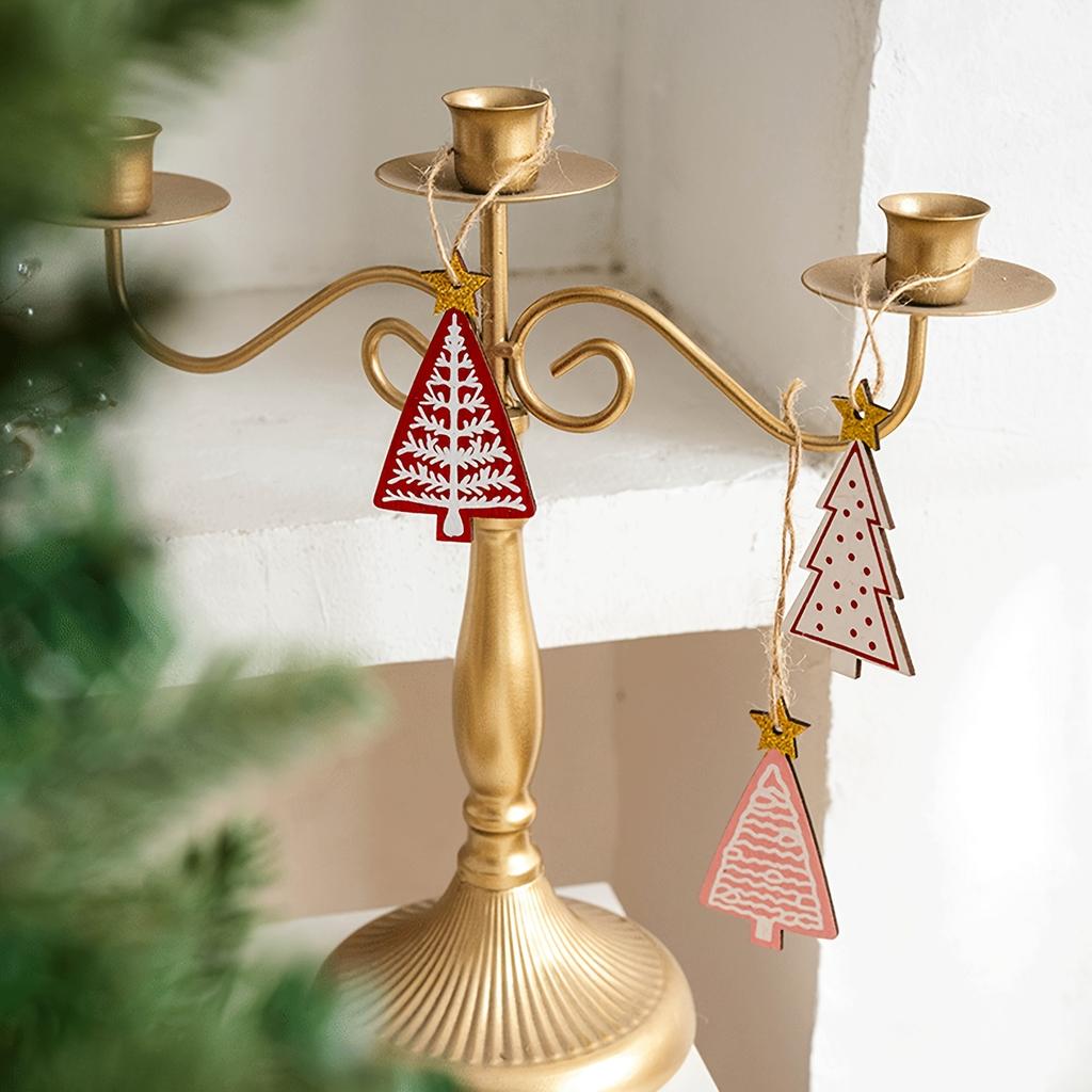 12pcs Christmas Tree Ornaments Set,Contemporary Style Wooden Hanging Decorations,Adjustable Festive Pendants,with No Feathers,for Home,Holiday Decor,