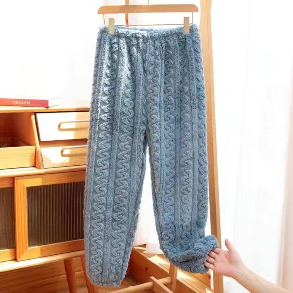 Coral Fleece Jacquard Pajamas Set Women Autumn Winter Fleece Thickened Warm Crew Neck Cable Knit Loungewear Wearable Outside